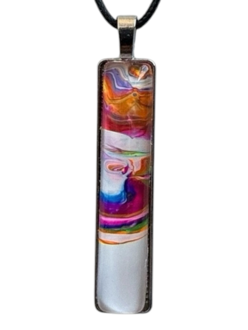 Hand Crafted Fluid Art Necklace Pink White Orange Pendant by Svetlana Yeung